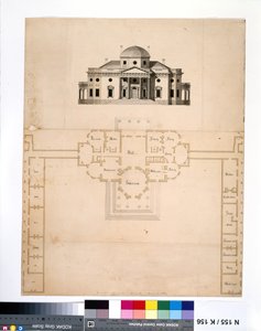 Monticello: 2. versio (suunnitelma ja länsikorkeus) tekijältä Robert Mills