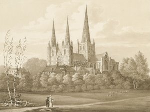 Lichfield Cathedral - West Lounais Näkymä: seepiapiirros