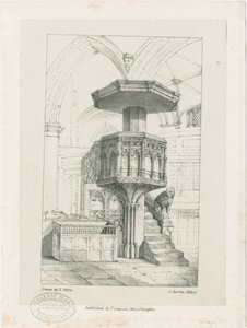 Wolverhampton - Pietarin kirkon saarnatuoli: litografia, nd [n. 1844] (painettu) tekijältä Robert Noyes