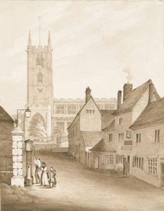 Wolverhampton - Pyhän Pietarin kirkko: seepiapiirros, 1838 tekijältä Robert Noyes