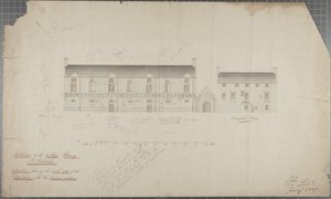 Arkkitehtipiirustus yliopiston kirjastosta, 1827 (kynä & wc paperilla) tekijältä Robert Payton Reid