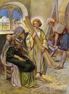 Poika Jeesus puusepän pajassa (väri litho)