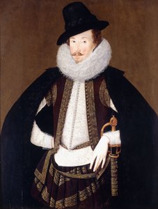 Muotokuva Sir Charles Cornwallisista, turkista leikatussa mustassa viitassa, valkoisessa ja ruskeassa, kullalla brodeeratussa liivissä, tekijältä Robert Peake