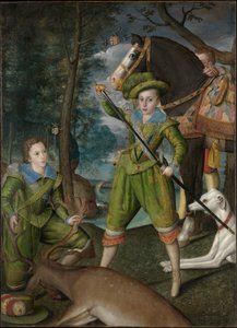 Henry Frederick (1594–1612), Walesin prinssi, Sir John Haringtonin (1592–1614) kanssa metsästyskentällä