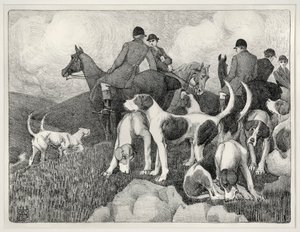 Metsästyskohtaus (litho) tekijältä Robert Polhill Bevan