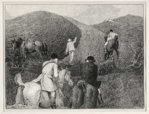 Metsästyskohtaus (litho) tekijältä Robert Polhill Bevan