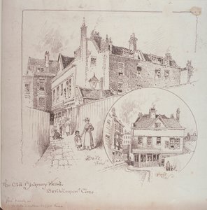 Takanäkymä Old Blakeney Head Innistä, Bartholomew Close, Lontoo, n. 1900 tekijältä Robert Randoll