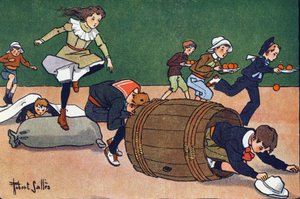 Estekilpailu. Kaiverrus "" Mitä me pelaamme? E. Weberin "" Robert Sallesin (1871-1929) akvarellipiirroksilla. Librairie Garnier Freres, Pariisi tekijältä Robert Salles