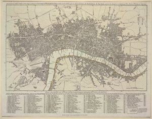 Lontoon, Westminsterin ja Southwarkin suunnitelma tekijältä Robert Sayer