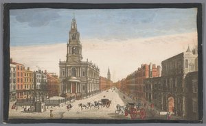 Näkymä Somerset Houselle ja Saint Mary-le-Strandin kirkolle Lontoossa Näkymä Somerset Housesta ja St. Marys -kirkosta Strand Londonissa (otsikko esineessä) Lontoo (sarjan nimi) tekijältä Robert Sayer