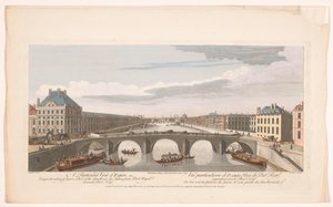 Näkymä Pont Royalista Seine-joen yli Pariisissa, kohti Pont Neufia Erityinen näkymä Pariisista käsittäen te Louvren, osan Thuilleriesista jne. otettu Pont Royalista Pont Neufiin (otsikko esineessä) Paris (sarjan nimi) tekijältä Robert Sayer