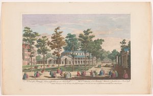 Näkymä Rotundalle Ranelagh Gardensissa Lontoossa Näkymä Rotundoon, taloon ja puutarhoihin jne. Ranelaghissa (otsikko esineessä) Ranelagh Gardens ja Vauxhall Gardens (sarjan nimi) tekijältä Robert Sayer