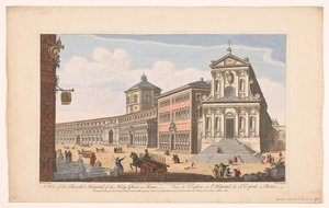 Gezicht op de kerk Santo Spirito Sassia te Roomassa Näkymä Rooman Pyhän Hengen kirkolle ja sairaalaan (otsikko esineessä) Rooma (sarjan nimi) tekijältä Robert Sayer