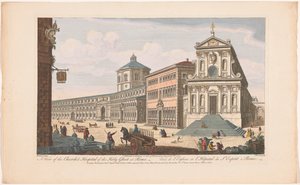 Gezicht op de kerk Santo Spirito Sassia te Roomassa Näkymä Rooman kirkosta ja Pyhän Hengen sairaalasta (otsikko esineessä) Rooma (sarjan nimi) tekijältä Robert Sayer
