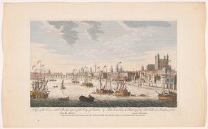 Näkymä Lontoon Cityyn Thames-joelta Näkymä Toweriin, siltaan ja osaan Lontoon kaupunkia. Joesta (otsikko esineessä) Lontoo (sarjan nimi) tekijältä Robert Sayer