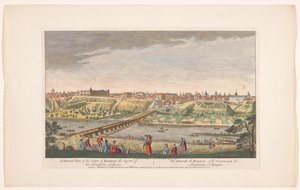 Gezicht op de stad Madrid Yleiskuva Madridin kaupungista, Espanjan kuningaskunnan pääkaupungista (otsikko esineessä) Madrid en Lissabon (sarjan nimi) tekijältä Robert Sayer