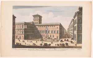 Gezicht op het Palazzo Venezia te Rooma Näkymä Venetsian suurlähettiläspalatsista Roomassa (otsikko esineessä) Rooma (sarjan nimi) tekijältä Robert Sayer