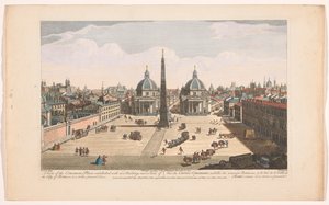 Gezicht op het Piazza del Popolo te Rome Näkymä Common Placelle, koristeltu uusilla rakennuksilla, ja näkymä Rooman kaupunkiin, sellaisena kuin se on tällä hetkellä (otsikko esineessä) Rooma (sarjan nimi) tekijältä Robert Sayer