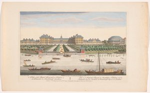 Näkymä Royal Hospital Chelseasta ja Rotundasta Ranelagh Gardensissa Lontoossa Näkymä Chelsean kuninkaallisesta sairaalasta ja Rotundasta Ranelaigh Gardensissa (otsikko esineessä) Lontoo (sarjan nimi) tekijältä Robert Sayer