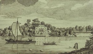 Näkymä vietettyyn herra paavin taloon Twickenhamissa, n. 1750 (kaiverrus) tekijältä Robert Sayer