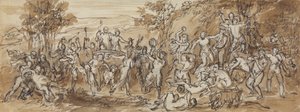 Kuvatutkimus Bacchanalia-juhlasta metsämaisemassa tekijältä Robert Smirke