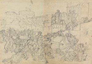 Luonnos goottien saapumisesta Roomaan, Shakespearen näytelmästä, Titus Andronicus tekijältä Robert Smirke