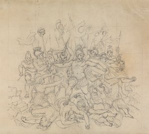 Taistelukohtauksen luonnos Shakespearen näytelmästä Titus Andronicus tekijältä Robert Smirke