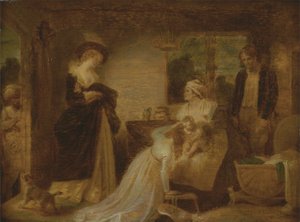 The Seven Ages of Man: The Infant (toisesta näytöksestä, William Shakespearen "As You Like it" kohtaus vii) n. 1798-1801 (kynä & muste ja öljy paneelille)