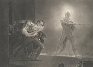 Hamlet, Horatio, Marcellus ja haamu Shakespeare, Haml..., julkaistu ensimmäisen kerran 1796, julkaistu uudelleen 1852.