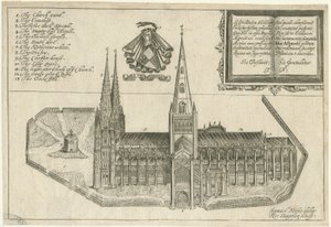 Lichfieldin katedraali - South View: kuparilevykaiverrus ja [1600-luku]