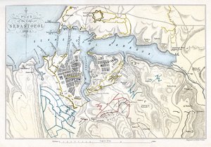 Kartta, jossa näkyy Sevastopolin piiritys, Krimin sota, 1854-1855, 1893.