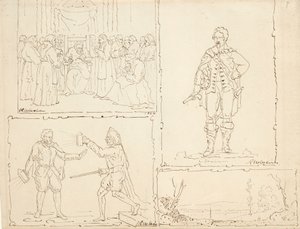 Neljä luonnosta, 1824 (kynä ja ruskea muste kiillotetulla paperilla) tekijältä Robert Walter Weir