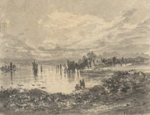 Näkymä järvelle ja vuorille hahmoilla tekijältä Robert Walter Weir