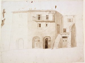AIHE Italiasta: Kivitalo, keskellä kaksi porttia ja portaat tekijältä Robert Wilhelm Ekman