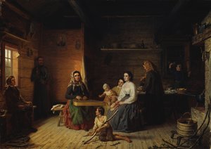 Kanteleen soittaminen talonpojan mökissä, 1868.