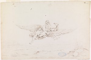 Väinämöinen kotkan kantamana ; Alkuperäinen piirros "Kalevala, Suomen kansallisruno, R.W.Ekmanin piirroksina".