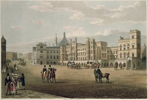 Näkymä House of Lords and Commonsille, Old Palace Yardin pubista. 1821, Colnaghi und Co. (akvatinta)