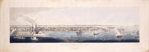 Panoraamanäkymä New Yorkista pohjoisen [Hudson]joen suunnasta, 1844 (käsinvärjätty etsaus ja akvatintta, viides tila)