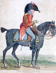 Sir George Prevost, brittiläinen sotilas ja siirtomaahallinnon hallinto, Kanadan kenraalikuvernööri (värillinen etsaus) tekijältä Robert the younger Dighton