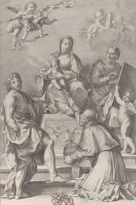 Madonna ja lapsi keskellä pyhä Johannes Kastaja, Pyhä Luukas, paavi Pietari Celestini,..., 1694.