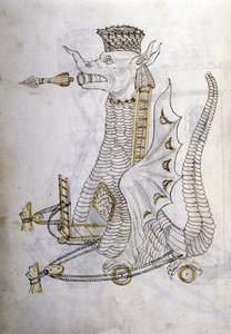 Sotataide: sotilaskoneiden tutkimus. ""Arabica machina"", arabikone kaupungin piirittämiseen, kuvitus insinööri Roberto Valturion (1413-1483?) teoksesta "De re Militari" tekijältä Roberto Valturio