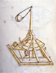 Sotataide: sotilaskoneiden tutkimus. pyörivä ritsakone, kuvitus insinööri Roberto Valturion (1405-1483?) teoksesta "De re Militari"