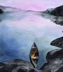 Rauhallinen vuoristojärvi kanootilla tekijältä RodMacIver