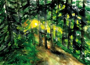 Auringonvalossa kylpevä metsäpolku tekijältä RodMacIver