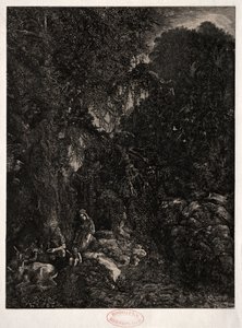 Pyhä perhe peuran kanssa, 1871. tekijältä Rodolphe Bresdin