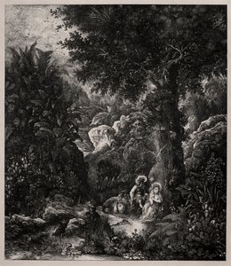 Lepää lennolla Egyptiin satula-aasin kanssa, 1871. tekijältä Rodolphe Bresdin