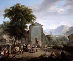 "Palvonnan uudelleen perustaminen vallankumouksen jälkeen", 1800-luku. tekijältä Rodolphe Topffer