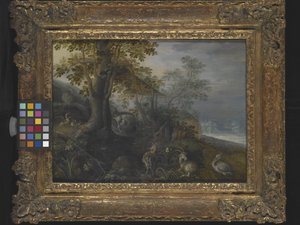 Maisema eläinten kanssa (öljy puulle) tekijältä Roelandt Jacobsz. Savery