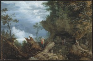 Vuoristoinen maisema, jossa on sisäänkäynti kaivokseen, n. 1612-13 (öljy pyökkilevylle) tekijältä Roelandt Jacobsz. Savery
