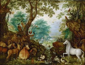 Orphee parmi les animaux - Orpheus eläinten joukossa - Roelant (Roelandt) Savery (1576-1639). Öljy kuparille, n. 1628. Mitat: 27,5x36 cm. Taidehistoriallinen museo, Vienne